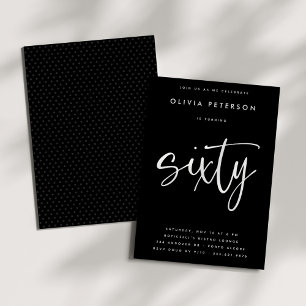 Sixty Modern White on Black 60th Birthday Party Invitation