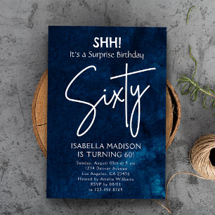 Sixty   Navy Blue 60th Birthday Surprise Party Invitation