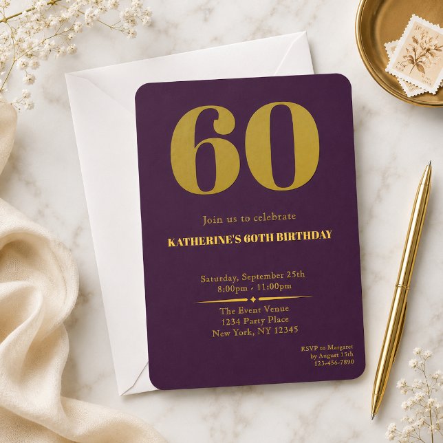 Sixty Plum Gold 60th Birthday Invitation (Creator Uploaded)
