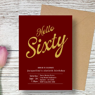 Sixty Red Gold Modern 60th Birthday Invitation
