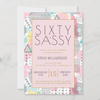 Sixty & Sassy Pink 1980s Memphis Design 60th  Part Invitation