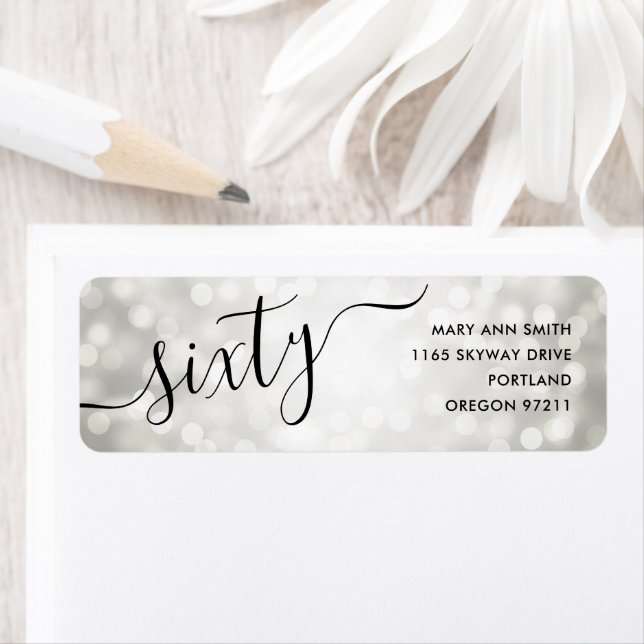 Sixty Silver Glitter Lights 60th Birthday Return Address Label (Insitu)