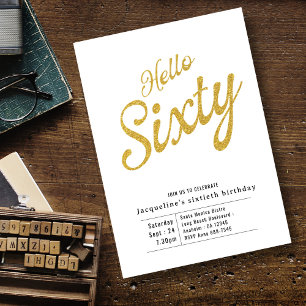 Sixty White And Gold Modern 60th Birthday Invitation