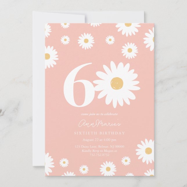Sixty Years Retro Flower Pattern Birthday Invitation (Front)