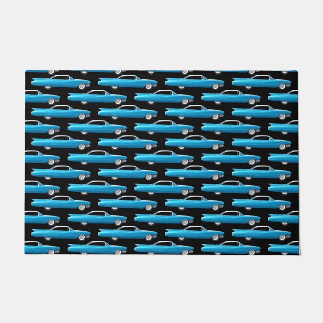 Sixty's retro styled classic car illustration doormat (Front)
