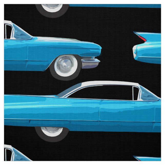 Sixty's retro styled classic car illustration fabric (Swatch)