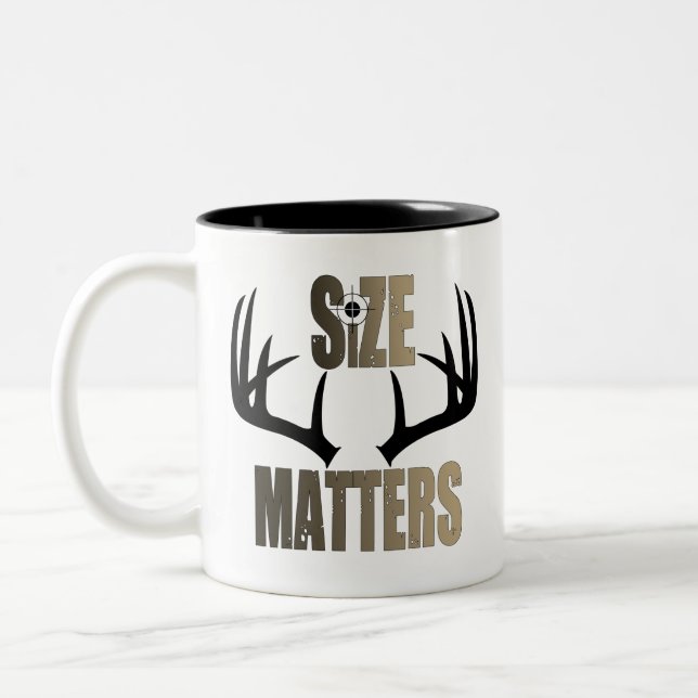 Size Matters Funny Hunting Two-Tone Coffee Mug (Left)