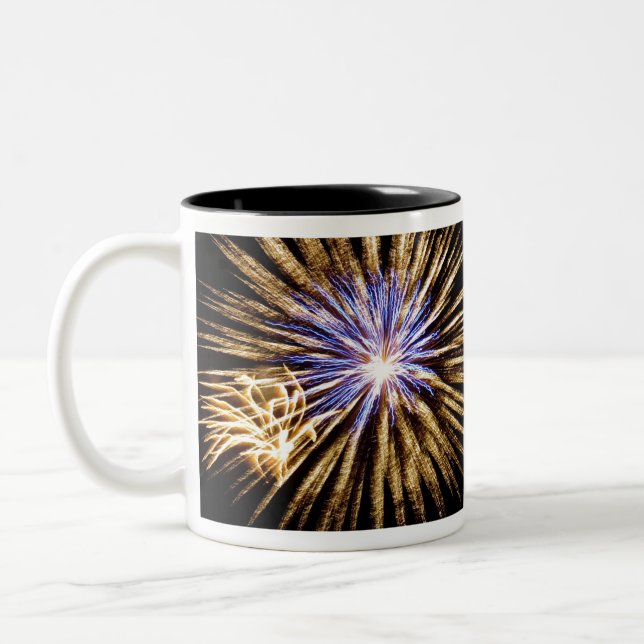Sizzling Fireworks Display Two-Tone Coffee Mug (Left)
