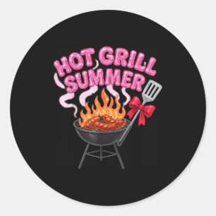 Sizzling grill summer funny bbq cookout sausage classic round sticker
