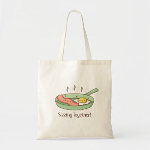 Sizzling Together, Cute Bacon and Egg Breakfast Tote Bag