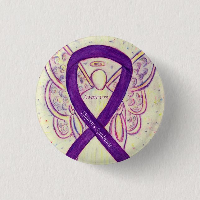 Sjogren's Syndrome Awareness Angel Ribbon Art Pin (Front)