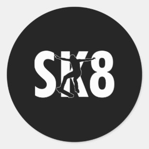 Sk8 Cool Skateboard Design Skateboarding Tricks Sk Classic Round Sticker