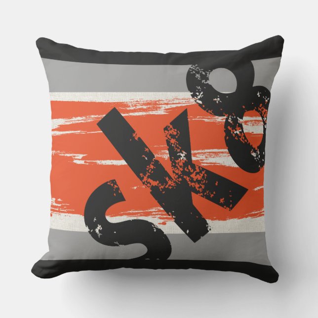 Sk8 - Skateboard Word Pillow Orange Charcoal Grey (Front)