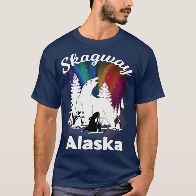 Skagway Alaska Aurora Borealis Bear Orca T-Shirt (Front)