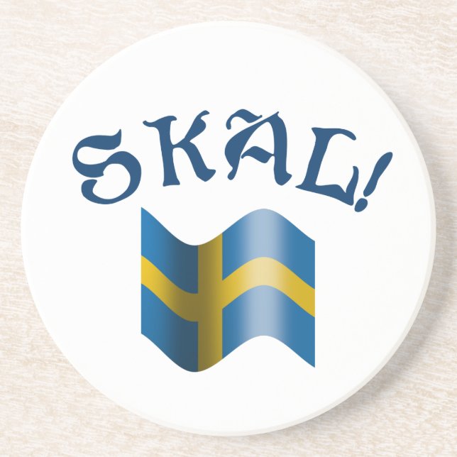 Skal Swedish Drinking Toast with Flag of Sweden Coaster (Front)