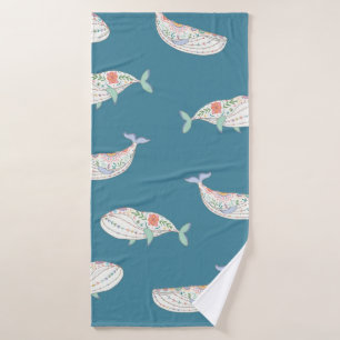 skandinavian folk whale sea animals seamless patte bath towel