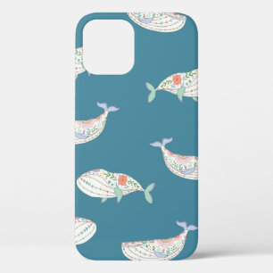 skandinavian folk whale sea animals seamless patte iPhone 12 case