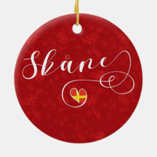 Skåne Flag Heart, Sweden, Scania Ceramic Ornament