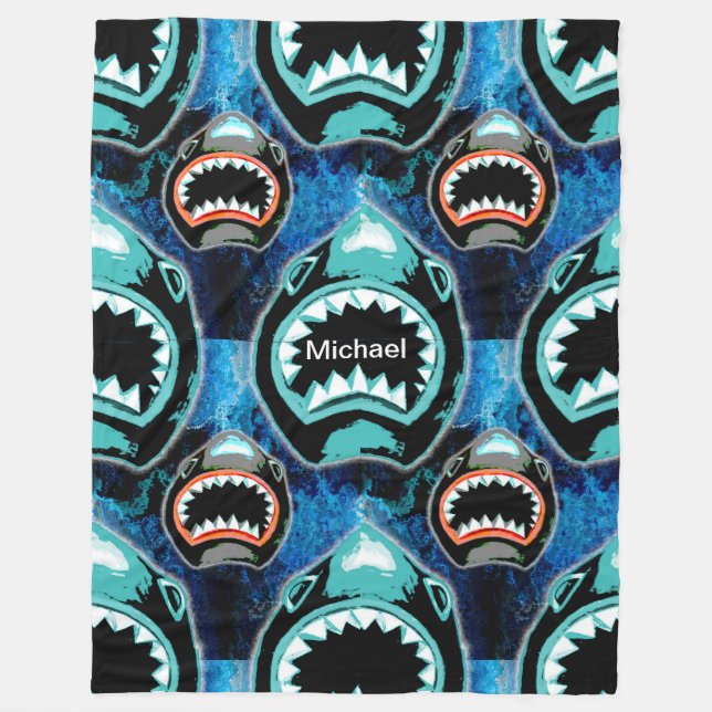 Skark Mania Funny Cartoon Illustration Fleece Blanket (Front)