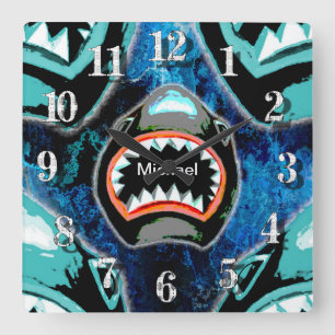 Skark Mania Funny Cartoon Illustration Square Wall Clock