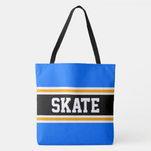SKATE Athletic Bright Blue Black Orange Stripes Tote Bag