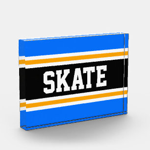 SKATE Athletic Bright Blue Black Yellow Stripes Photo Block