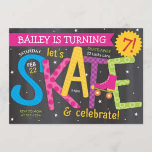 Skate Birthday Girl Skating Party Chalkboard Invitation