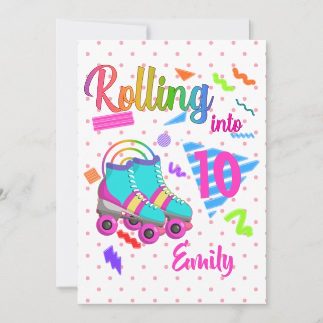 Skate Birthday Rolling Into Matching Birthday Girl Invitation (Front)