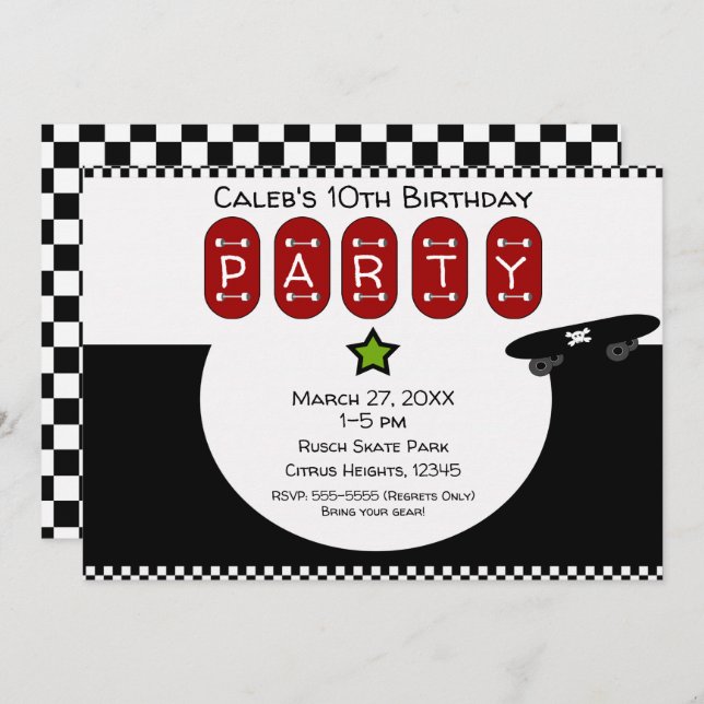 Skate Boarder Half Pipe Skateboard Birthday Party Invitation (Front/Back)