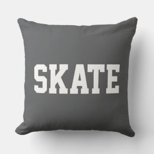 SKATE Bold Athletic White Text On Modern Gray Cushion