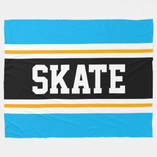 SKATE Bright Sky Blue Black Yellow Racing Stripes Fleece Blanket