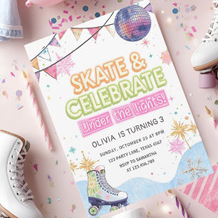Skate & Celebrate Under the Lights Kids Birthday  Invitation