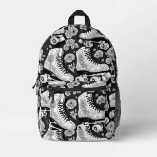 Skate Classic Roller Skates Black White Printed Backpack
