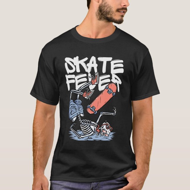 Skate Fever – Skeleton Skater Street Art Design T-Shirt (Front)