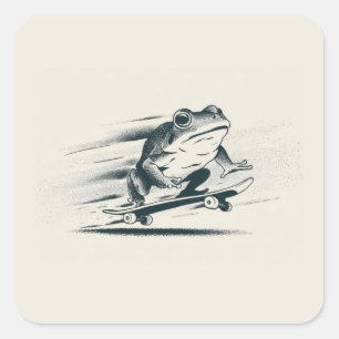 Skate Frog – Vintage Action Animal Art Square Sticker