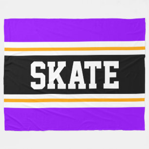 SKATE Fun Wide Bright Purple Black Racing Stripes Fleece Blanket