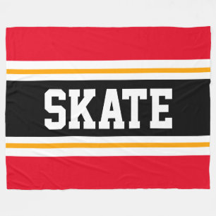 SKATE Fun Wide Bright Red Black Racing Stripes Fleece Blanket