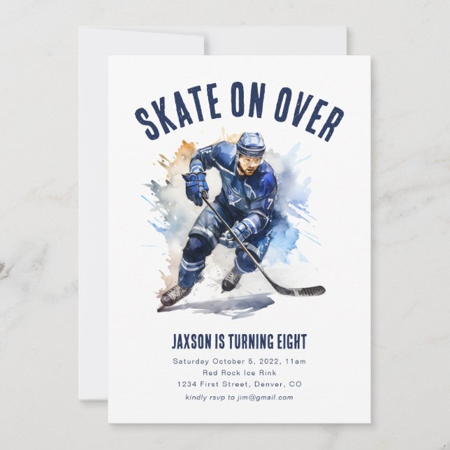 Skate On Over Ice Hockey Birthday Invite (Front)