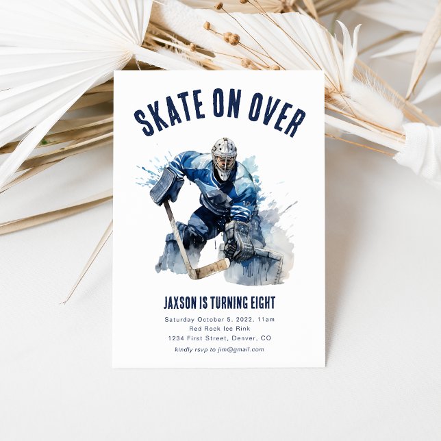 Skate On Over Ice Hockey Birthday Invite Goalie (Creator Uploaded)