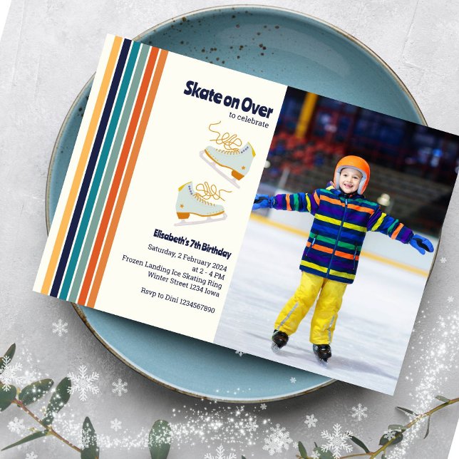 Skate on Over Ice-Skating Retro Birthday Photo  Invitation (Creator Uploaded)