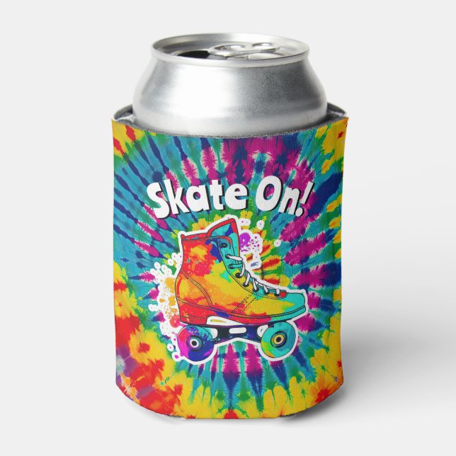 Skate On Roller Skating Rink Tie Dye Hippie Can Cooler (Can Front)