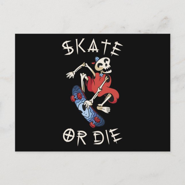 Skate or die Grim Reaper Skeleton Postcard (Front)