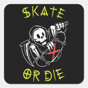 Skate or die Grim Reaper Skeleton Skateboarder Square Sticker