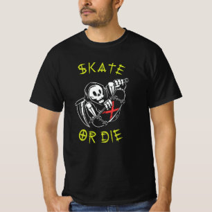 Skate or die Grim Reaper Skeleton Skateboarder T-Shirt