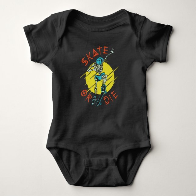 Skate or die Skeleton Skateboarder Baby Bodysuit (Front)