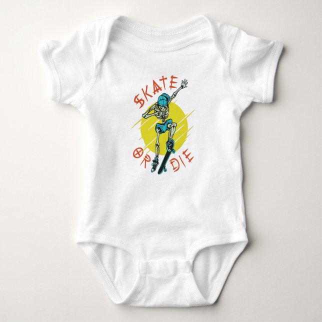 Skate or die Skeleton Skateboarder Baby Bodysuit (Front)