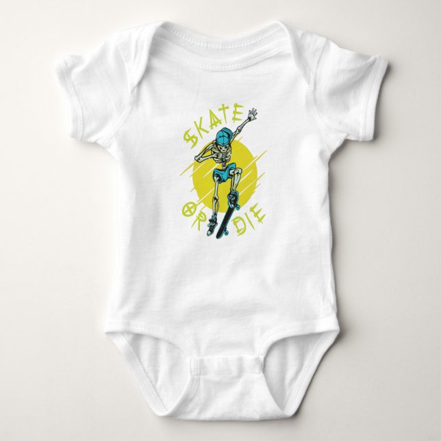 Skate or die Skeleton Skateboarder Baby Bodysuit (Front)