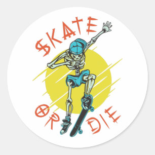 Skate or die Skeleton Skateboarder Classic Round Sticker