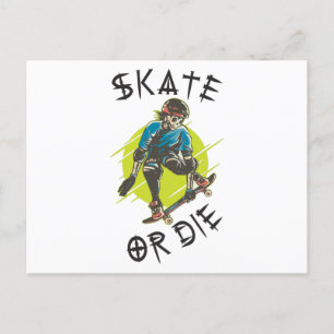 Skate or die Skeleton Skateboarder Postcard