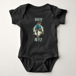 Skate or Fly Skeleton Skateboarder Baby Bodysuit